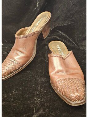 Coldwater Creek Womens Brown Leather Woven Toe Block Heel Slip-On Mules Size 8M